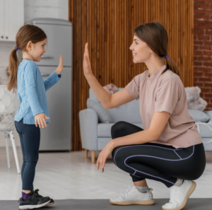 A parent and child spending quality time together at home.