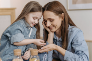 Mother and child sharing a calm breakfast during morning routine